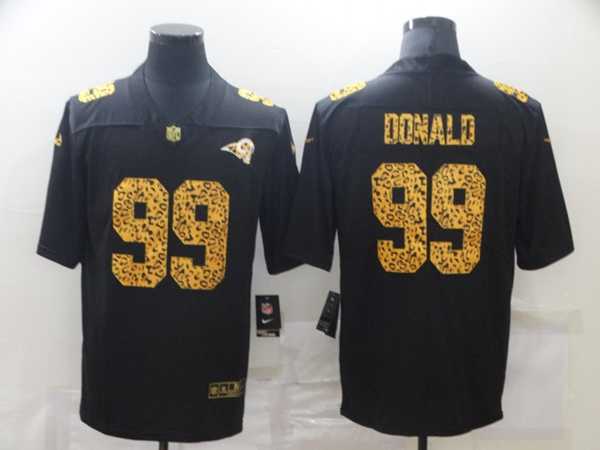 Mens Los Angeles Rams #99 Aaron Donald 2020 Black Leopard Print Fashion Limited Football Stitched Jersey Dzhi